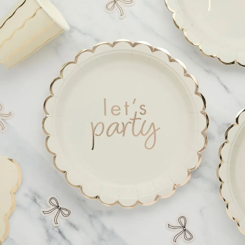 Papptallerkener Let's Party kremhvit rosett