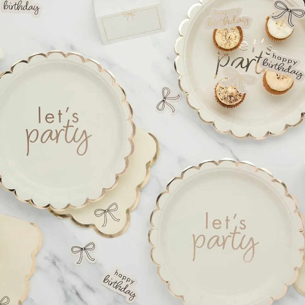 Papptallerkener Let's Party kremhvit rosett