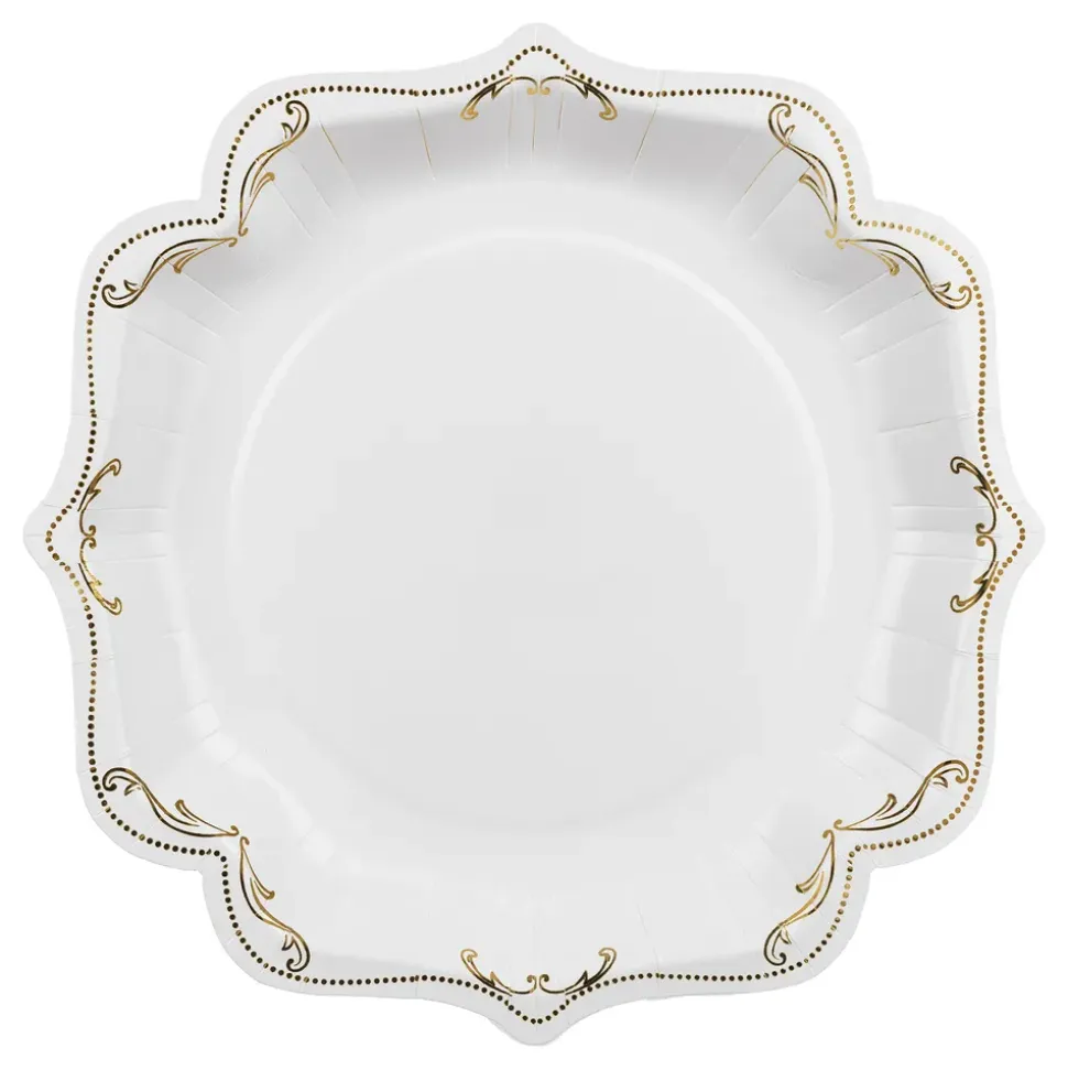 Papptallerkener Ornament Gull/Hvit