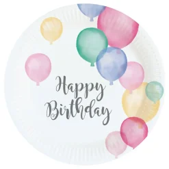 Papptallerken Happy Birthday Pastell