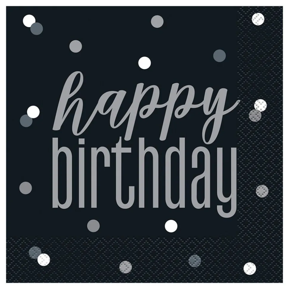 Servietter Happy Birthday Svart Prikkete