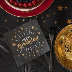 Servietter Sparkling Happy Birthday Svart/Gull