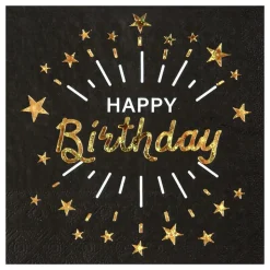 Servietter Sparkling Happy Birthday Svart/Gull