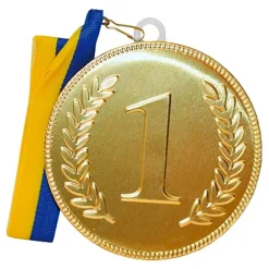 Sjokolademedalje Nr 1 med Blått/Gult Bånd
