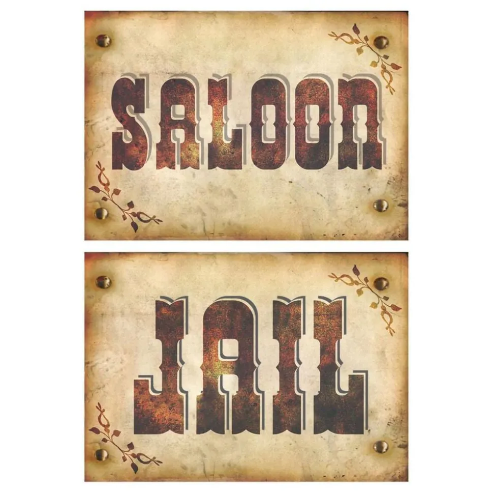 Skilt Saloon & Jail i Papp