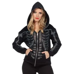 Skjelett Hoodie Glitter med Glidelås