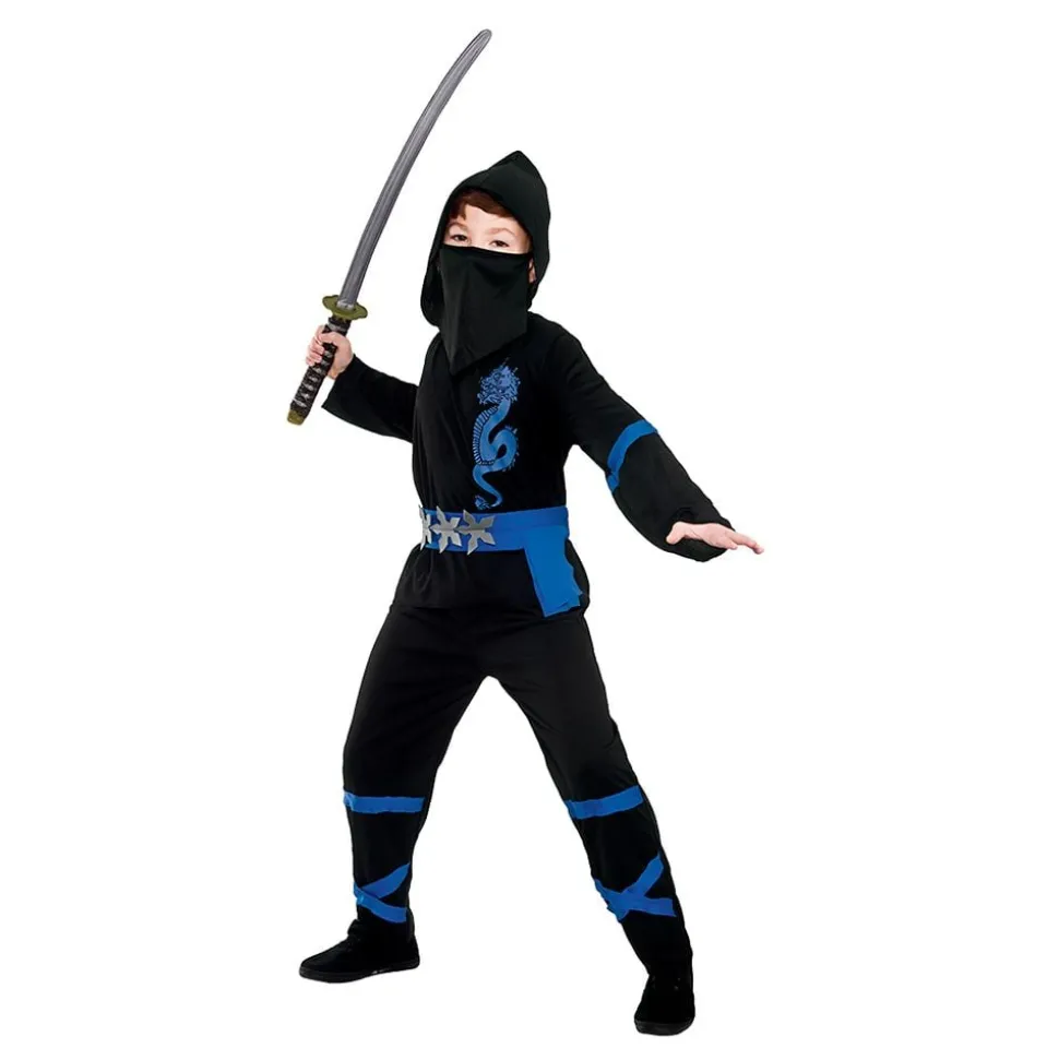 Svart/Blå Power Ninja Barn Kostyme