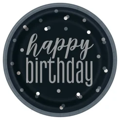Svarte Papptallerkener Happy Birthday