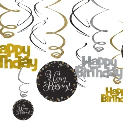 Swirls Happy Birthday Sølv/Gull Glitter