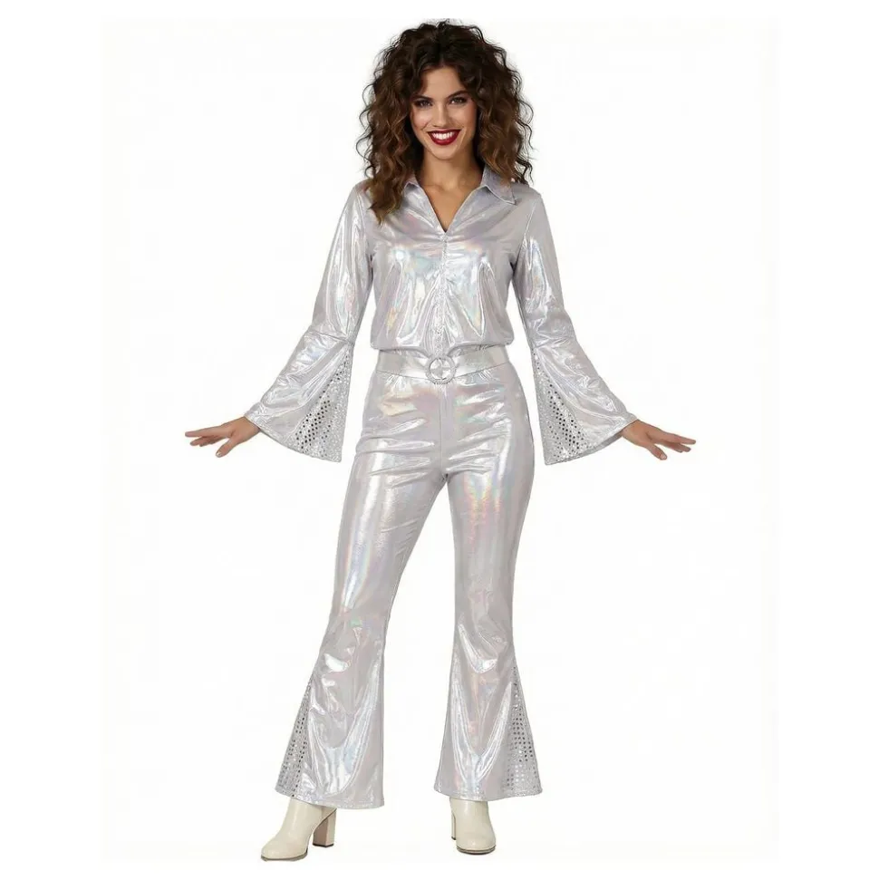 70-talls Disco Dame Sølv Kostyme