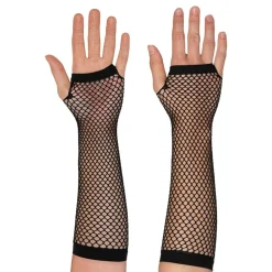 80-talls Fingerløse nettinghansker lange svarte