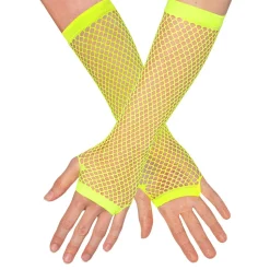 80-talls UV Fingerløse nettinghansker lange neongule