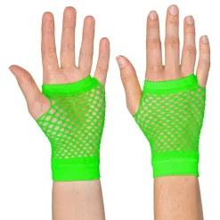 80-talls UV fingerløse nettinghansker korte neongrønn