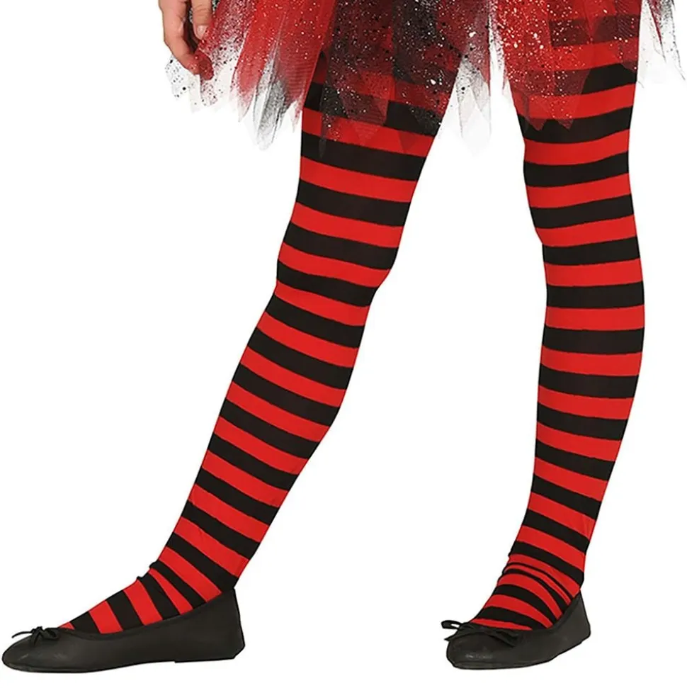 Tights for Barn Svart/Rød Stripete