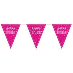 Vimpelgirlander Happy Birthday Rosa/Sølv