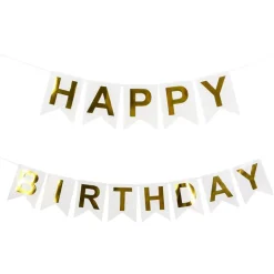 Vimpelgirlander Happy Birthday Hvit